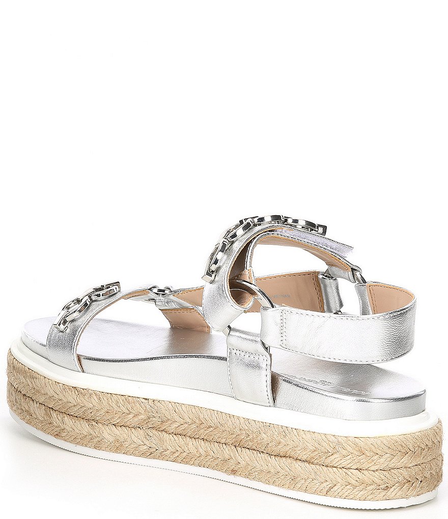 KARL LAGERFELD PARIS Palma Chain Detail Leather Platform Espadrille Sandals