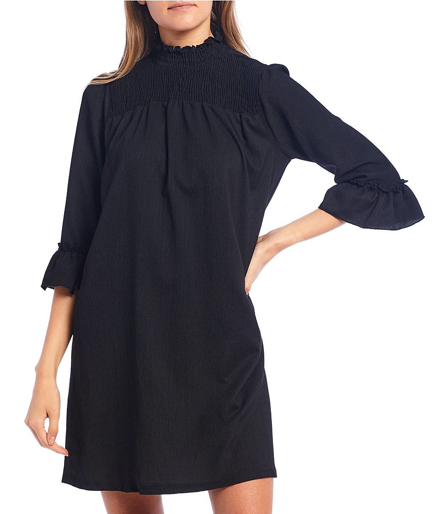 Allison & Kelly Mock Neck Smocked Yoke Shift Dress