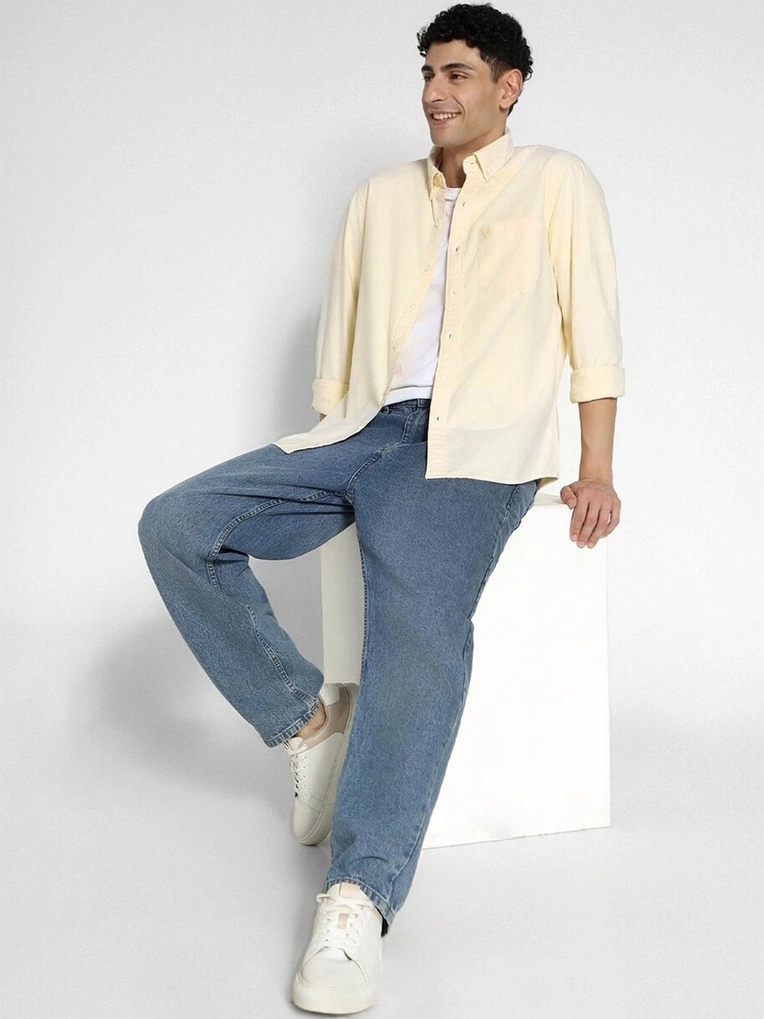 American Eagle Yellow Cotton Slim Fit Shirt