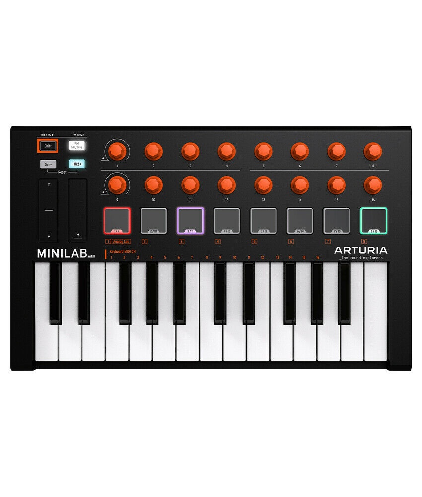 Arturia MiniLab MkII Orange Edition, Analog Lab Lite, UVI Grand MIDI Controller