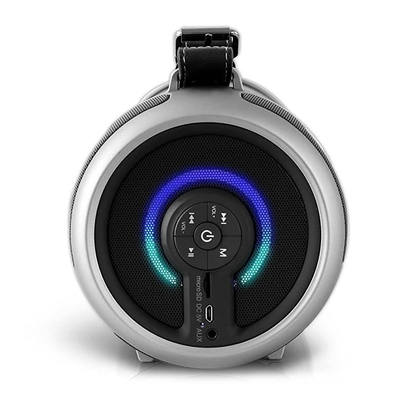 Portable Speaker Boombox Bluetooth Rechargeable Battery Digital Sound Amplifier SDFM Radio 21 Channel HiFi Active Stereo Speaker System Builtin Flashing LED Party LightsPBMSPG16 Black