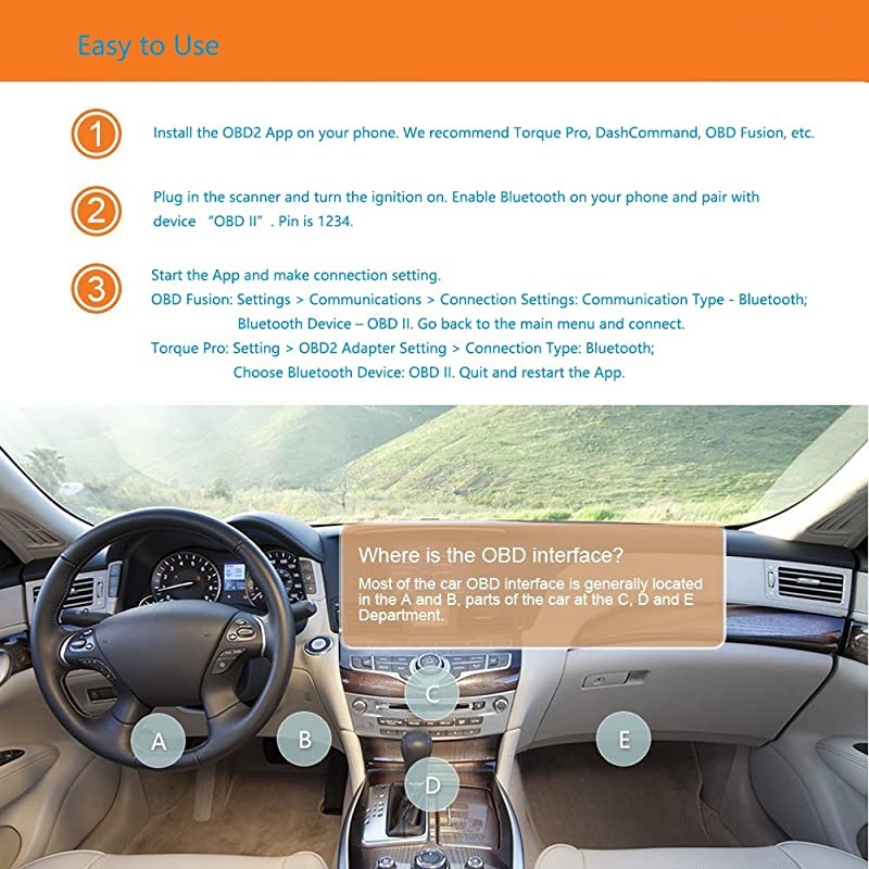 Mini Bluetooth OBD2 Scanner OBD II Car Diagnostic Scan Tool for Android amp Windows Check Engine Light Code Reader Supports Torque Pro OBD Fusion DashCommand Car Scanner App