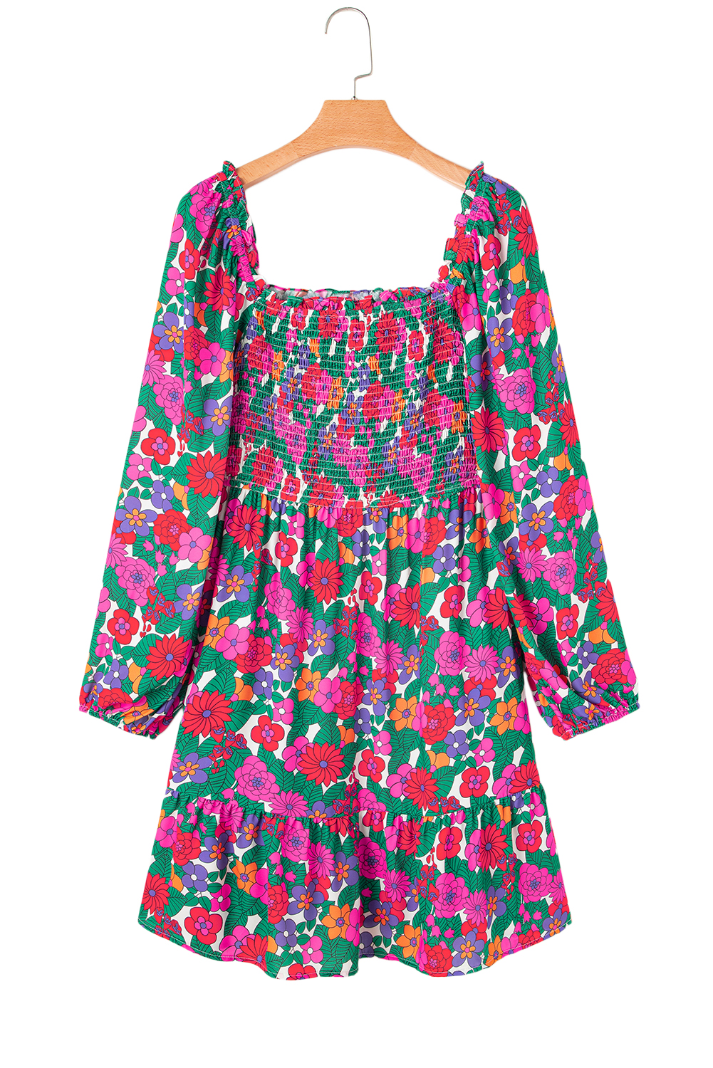 Black Leopard Patchwork Split Neck Ruffle Plus Size Dress