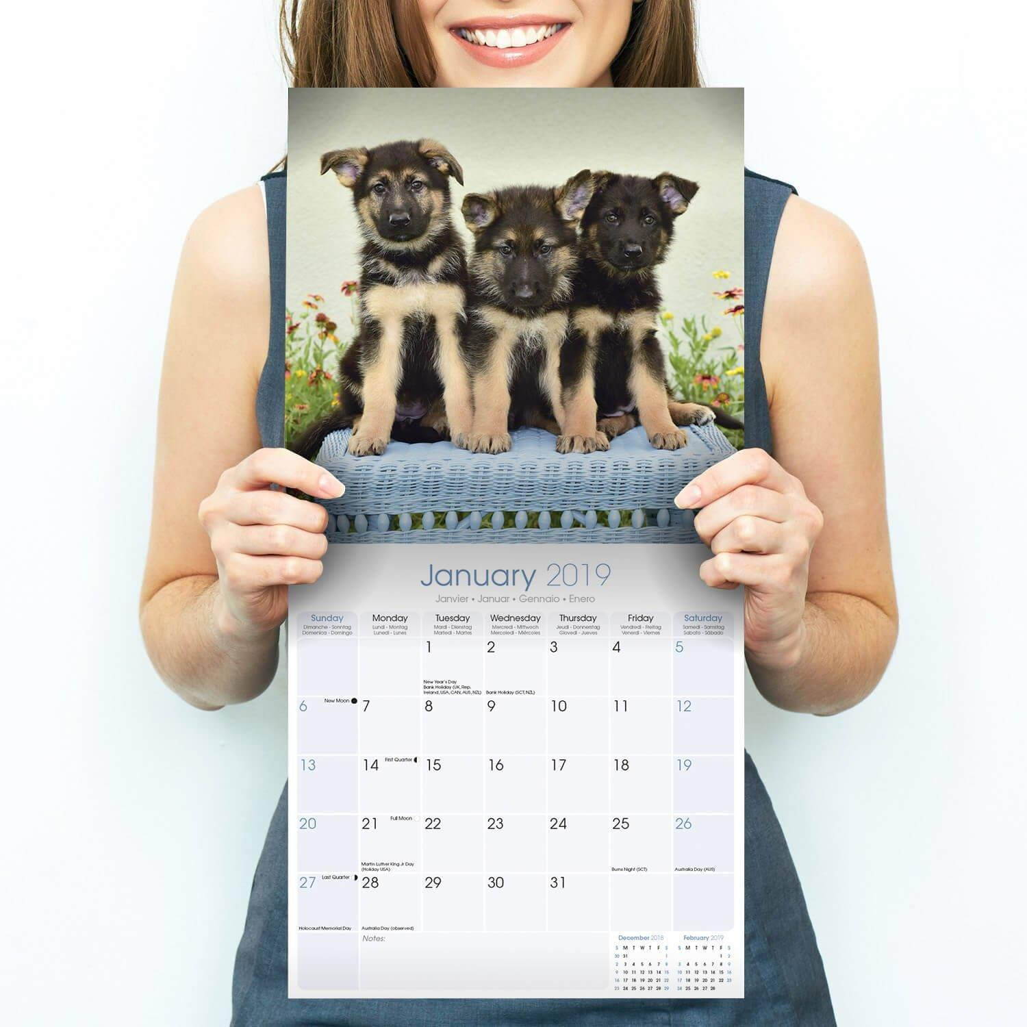 German Shepherd Puppies Calendar 2019 - Dog Breed Calendar - Wall Calendar 2018-2019