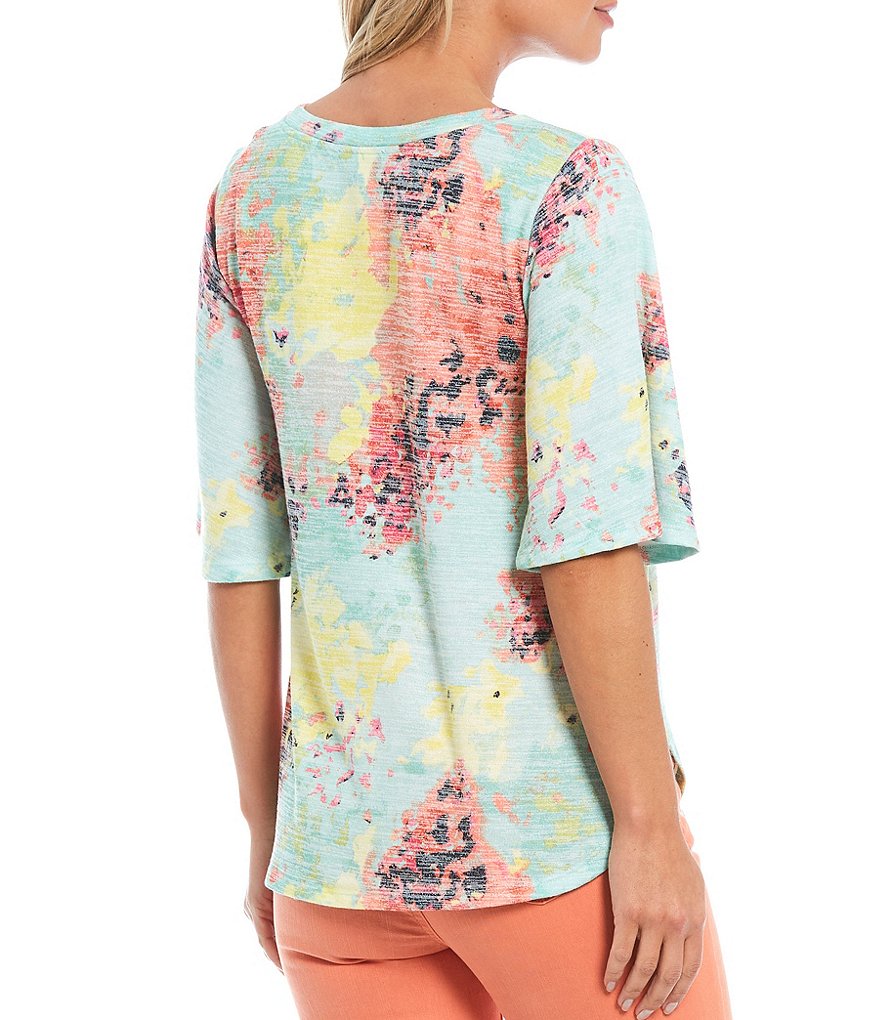 Westbound Petite Size Blur Floral Print Flounce Sleeve Top
