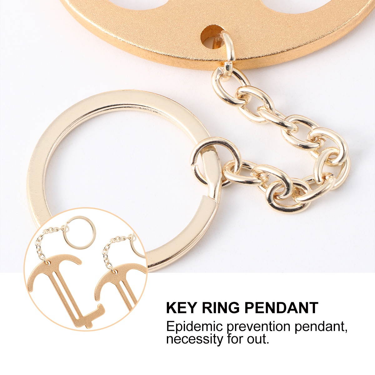 2PCS Portable EDC Door Opening Tool Mini EDC Door Opener Hygiene Door Opening Closing Key Chain (Golden)