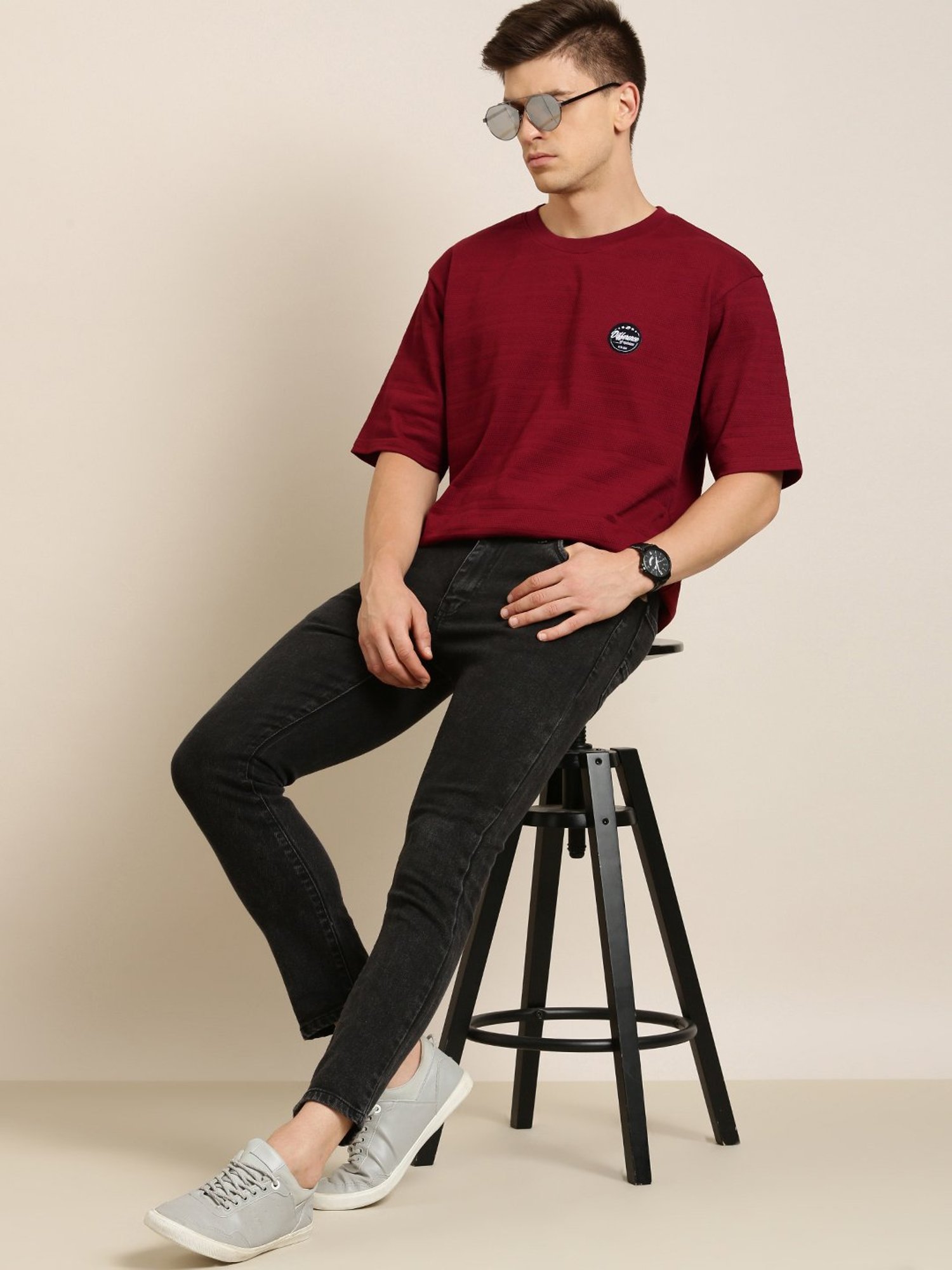 Difference of Opinion Maroon Cotton Crew T-Shirt