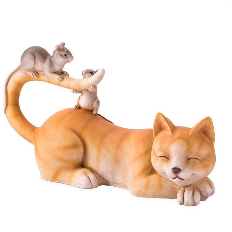 Wind & Weather Resting Cat With Two Playful Mice Indoor/Outdoor Sculpture