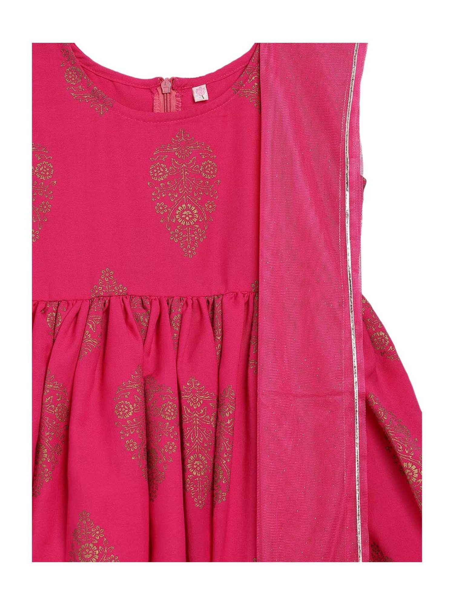 Ahalyaa Kids Pink Printed Kurta & Dupatta With Sharara