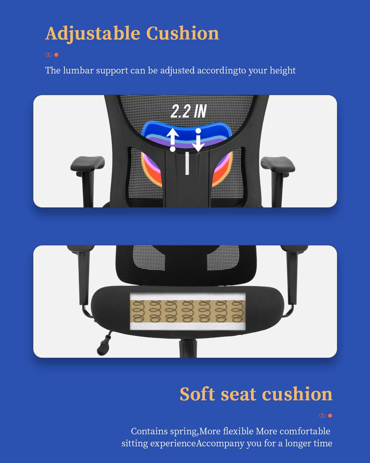 Big and Tall Office Chair 400lbs Wide Seat Executive Desk Chair with Lumbar Support Adjustable Armrest Ergonomic Headrest High Back Mesh Computer Chair Rolling Swivel Task Chair(Black)