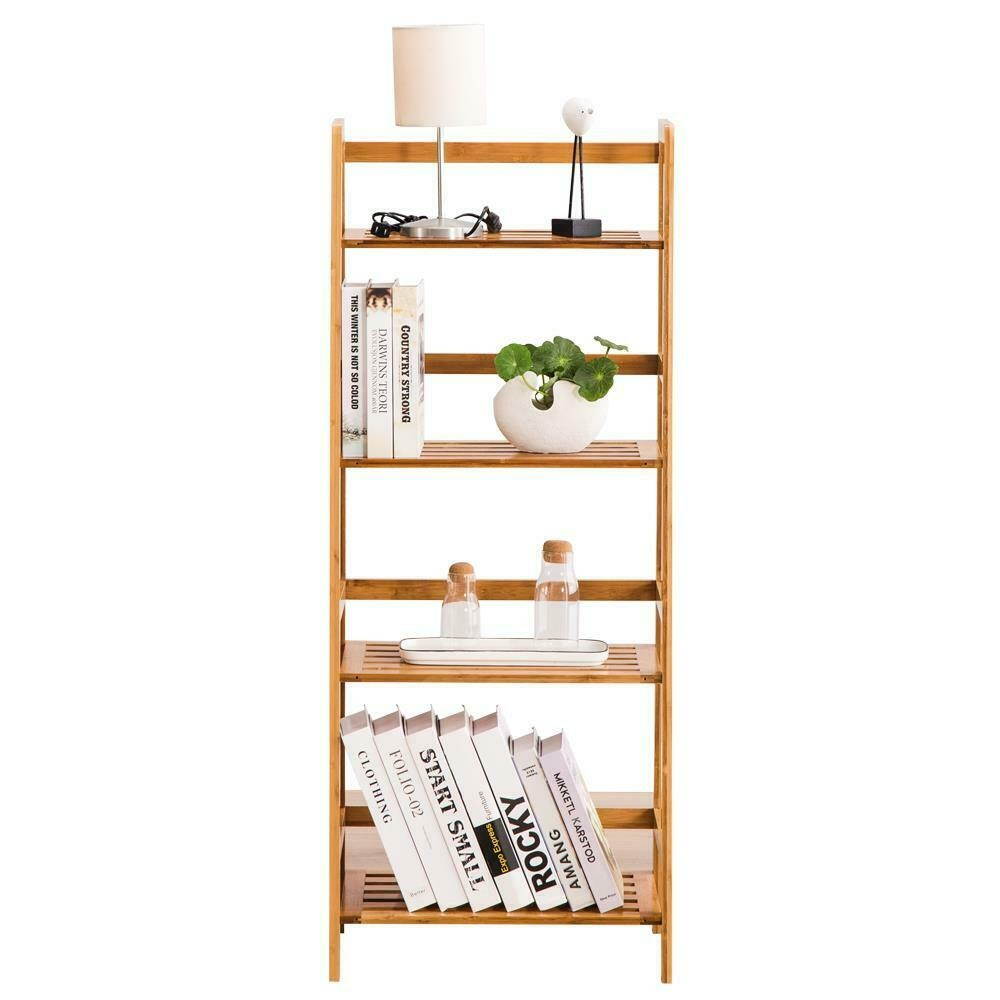 4 Tier Leaning Ladder Shelf Bookshelf Storage Shelves Unit Organizer Log Color
