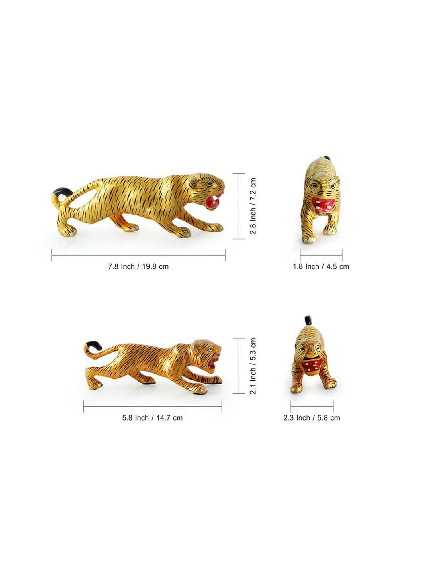 ExclusiveLane Yellow & Black Metal Meenakari Tiger & Cub Decorative Showpiece Figurine - Set of 2