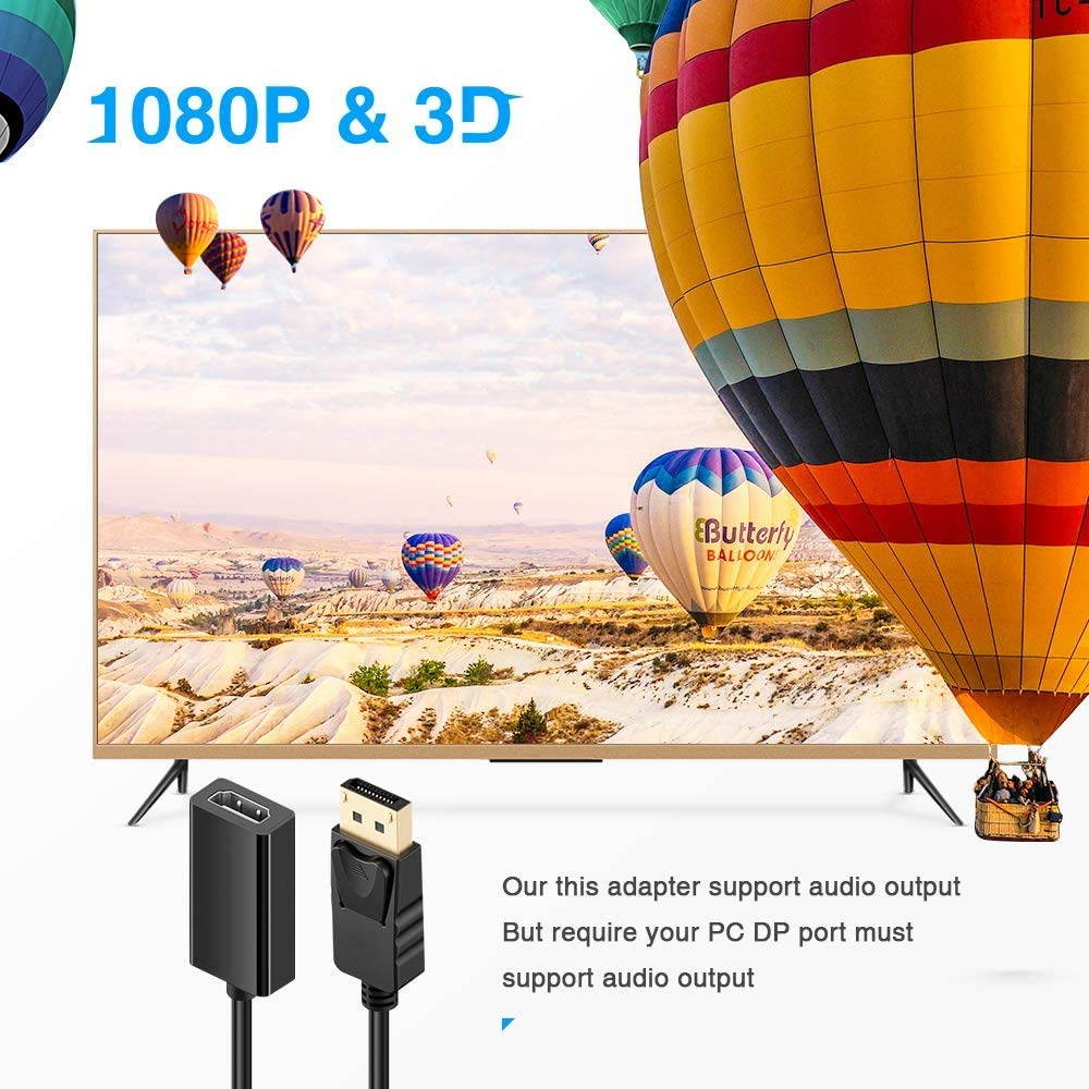 DisplayPort to HDMI, Hannord Gold-Plated DP Display Port to HDMI Adapter (Male to Female) 1080P HD Compatible for Lenovo Dell HP and Other Brand