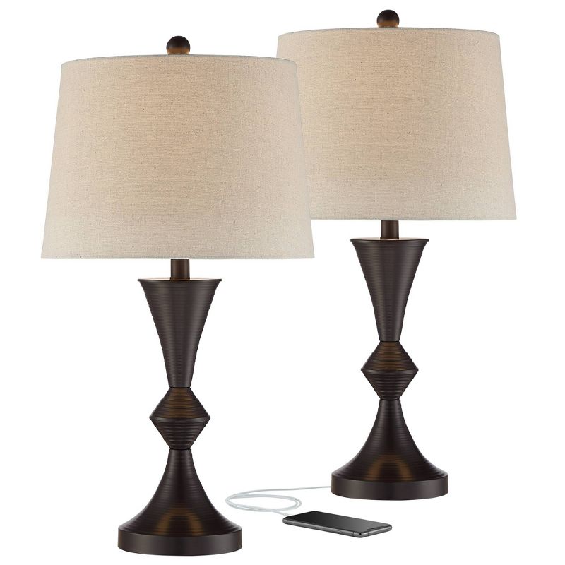 360 Lighting Daniel Black Finish USB Table Lamps Set of 2