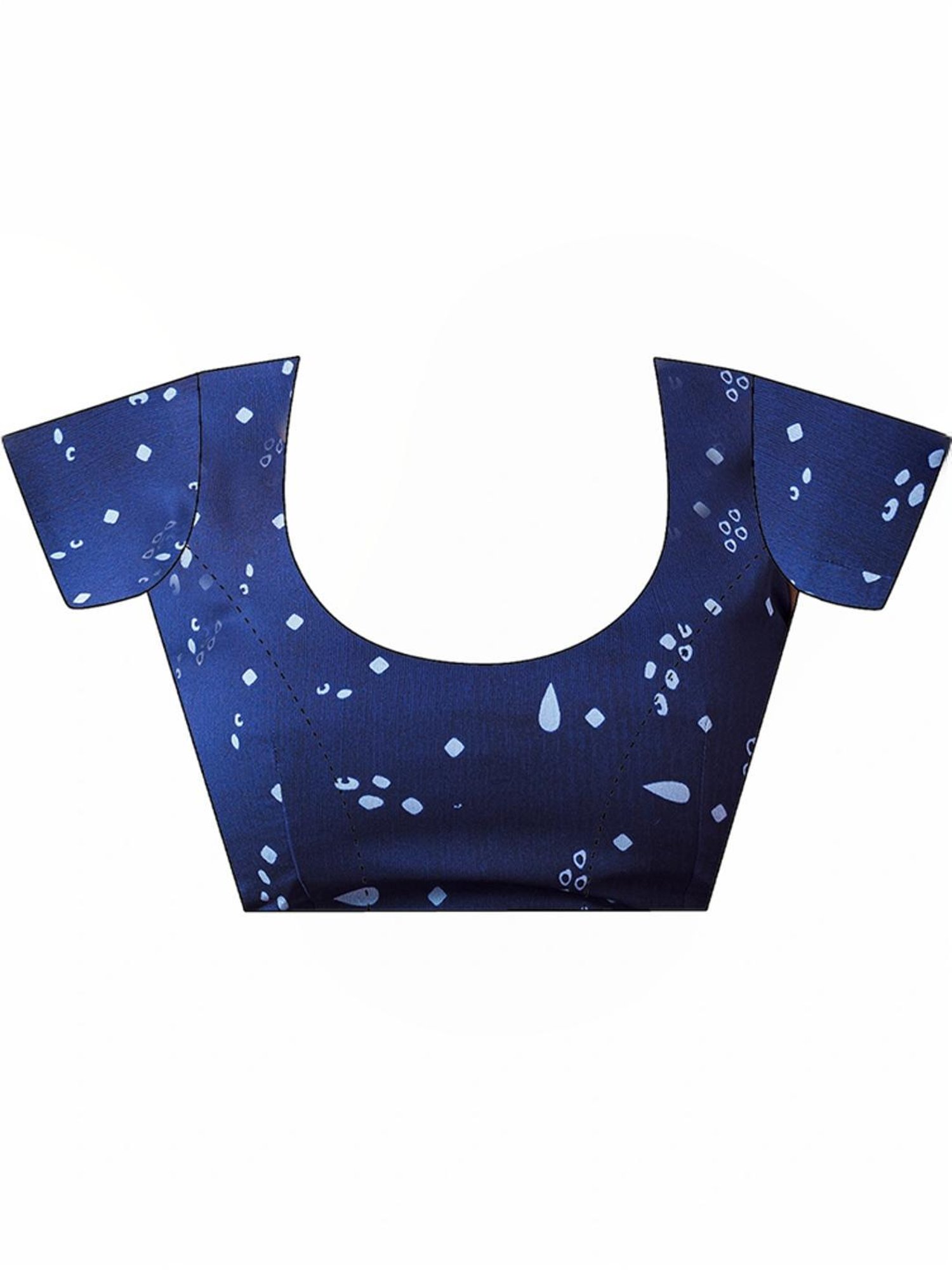 Satrani Navy Geometric Print Saree With Unstitched Blouse