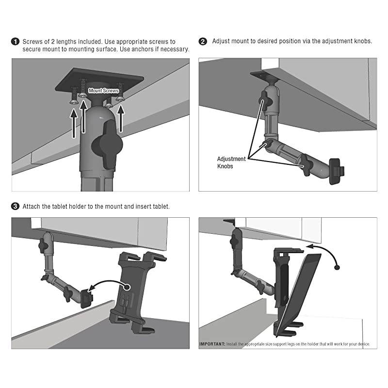 Heavy Duty Tablet Wall Drill Base Mount with 8 inch Arm for iPad Air iPad Pro iPad 4 3 2 Retail Black - TAB806