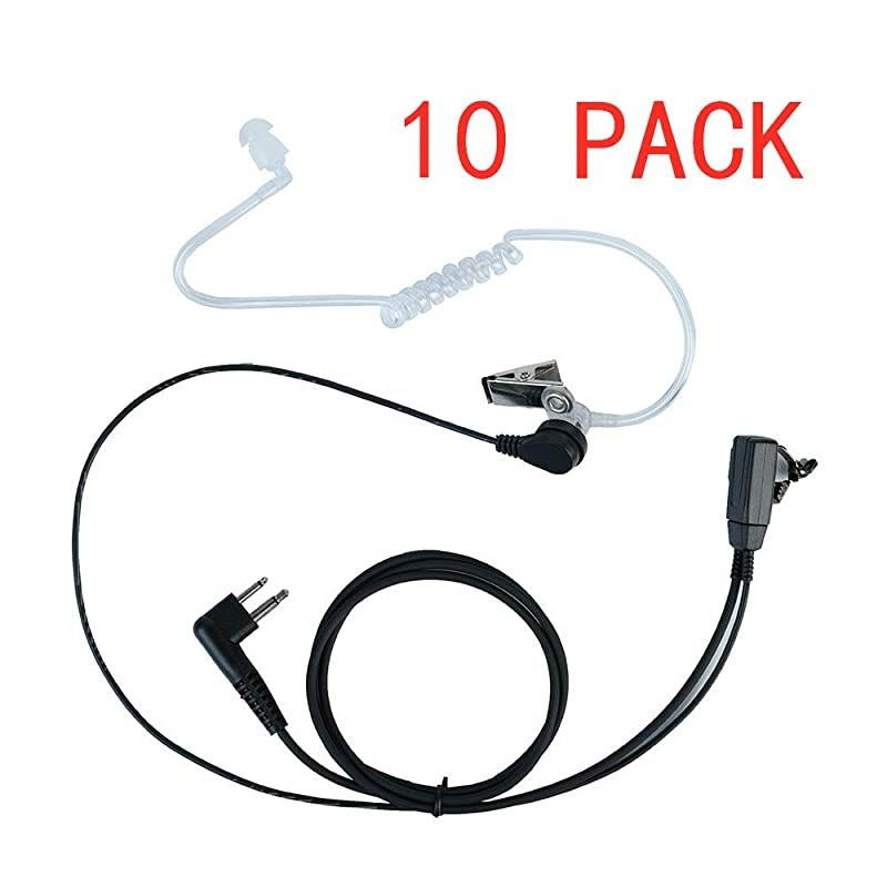 2 Pin Covert Acoustic Tube Earpiece Headset with Mic PTT for Motorola cls1110 cp200 cls1410 cp185 cp200d rdm2070d walkie Talkie 2 Way Radio(10 Packs) by