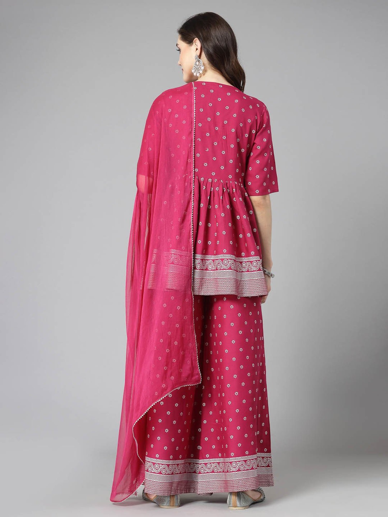 Stylum Purple Rayon Floral Print Kurta With Palazzo & Dupatta