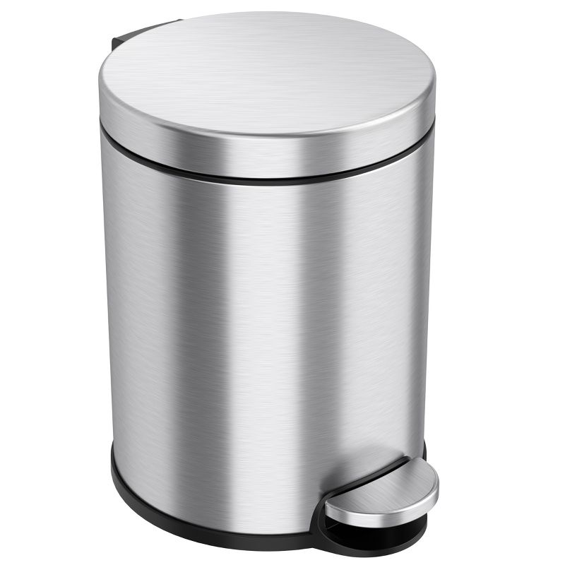 iTouchless Step Pedal Bathroom Trash Can with AbsorbX Odor Filter and Removable Inner Bucket 1.32 Gallon Round Stainless Steel