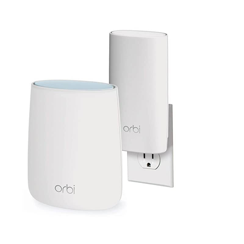 Orbi Compact WallPlug Whole Home Mesh WiFi System WiFi Router and WallPlug Satellite Extender with speeds up to 22 Gbps Over 3500 sq feet AC2200 RBK20W