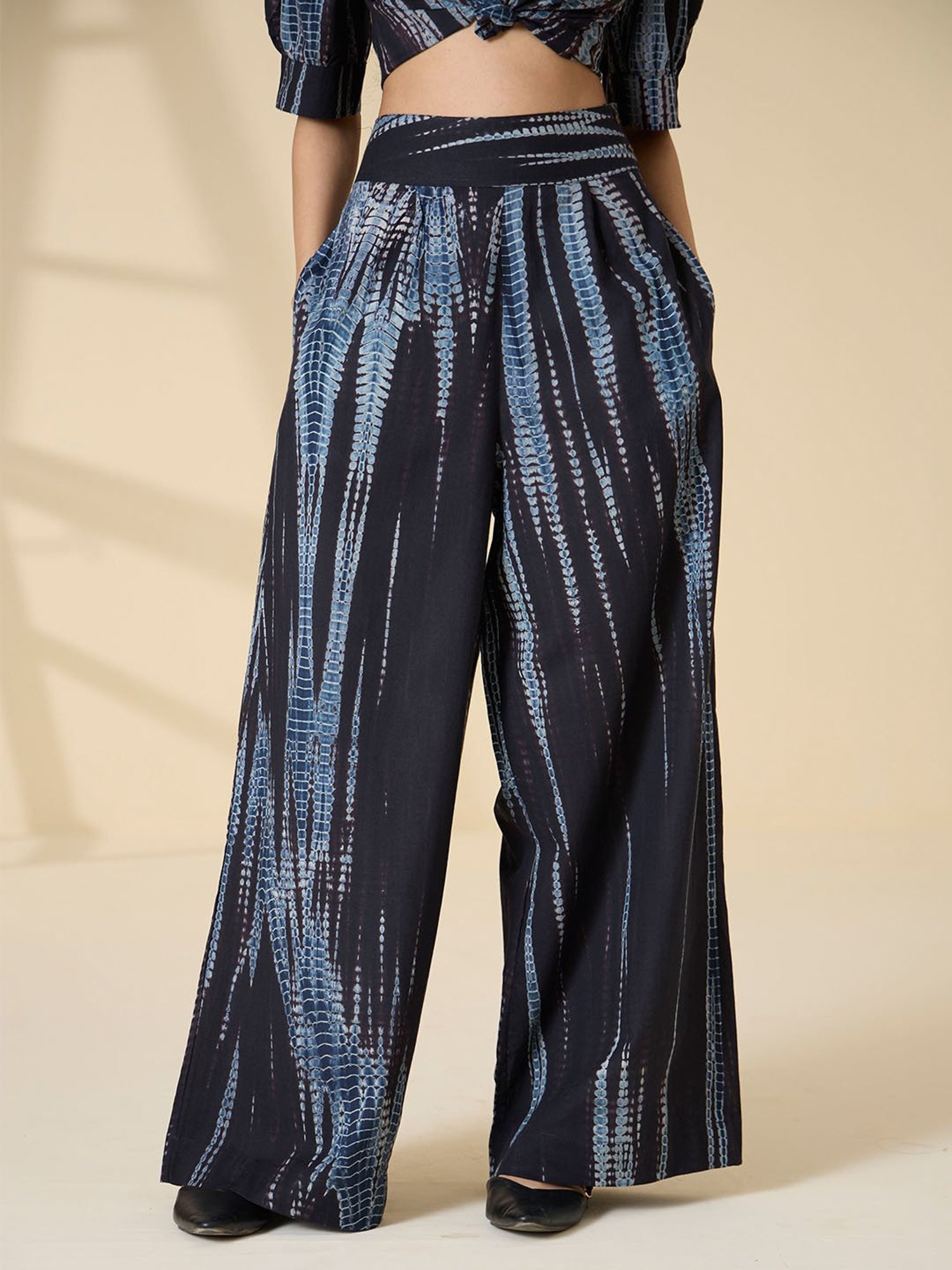 Okhai Black Cotton Printed Relaxed Fit High Rise Pants