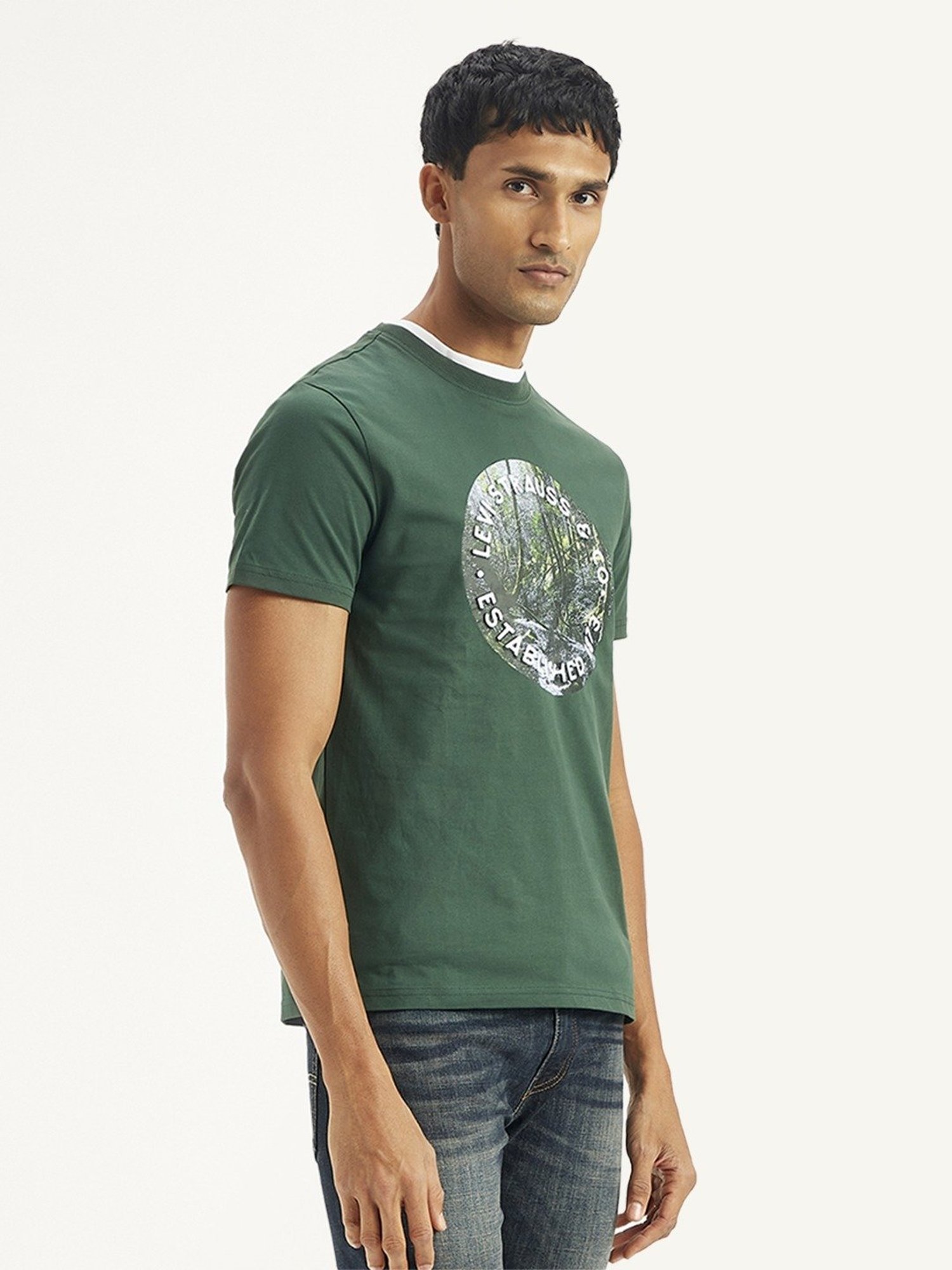 Levi's Green Cotton Regular Fit Printed T-Shirt
