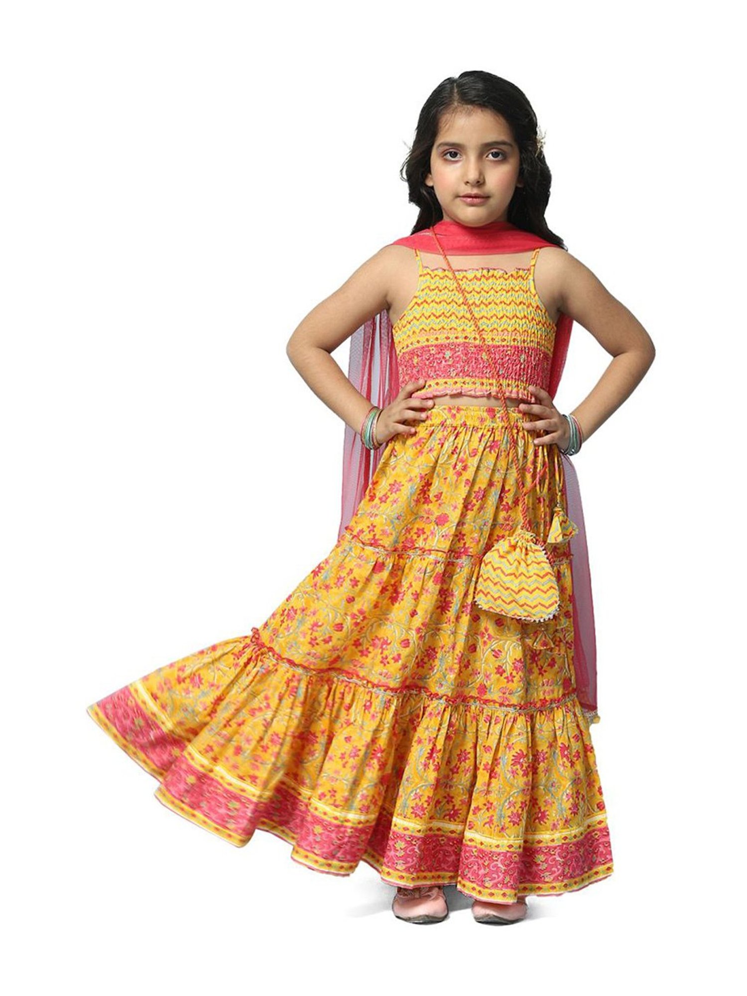 A Little Fable Kids Red & Beige Embellished Lehenga Choli