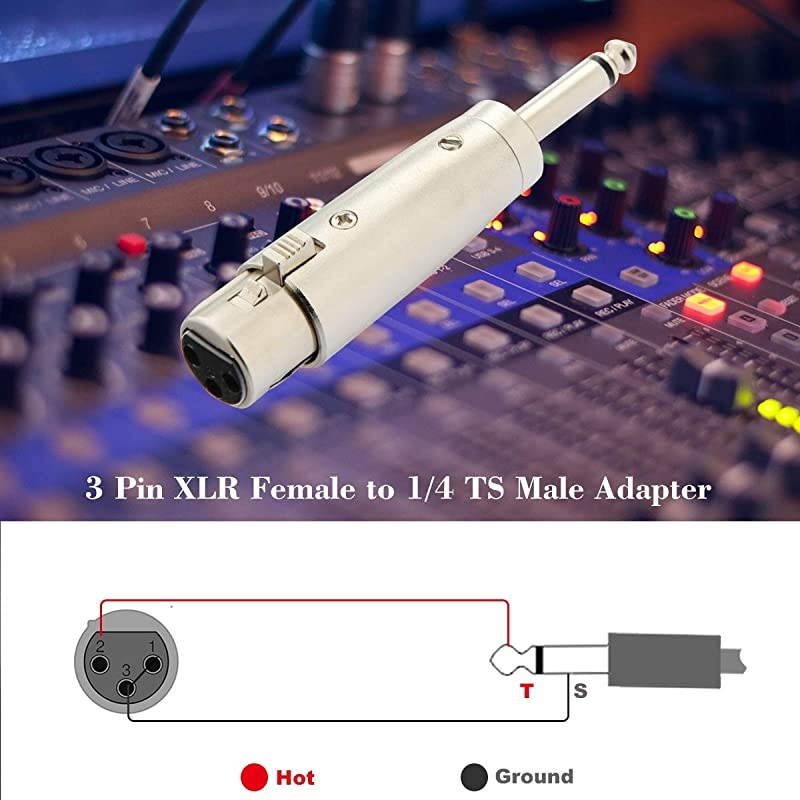 XLR 3 pin Female to 14 TS Adapter 635mm Mono Plug to XLR Female Audio Adapter Gender Changer Connector Silver 1 Pack
