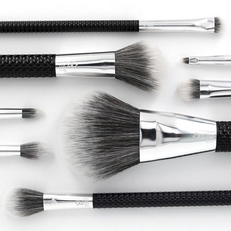 MODA Brush Studio 8pc Pro Glam Black Makeup Brush Set, Includes - Powder, Crease, Smudger, and Angle Eyeliner Brushes