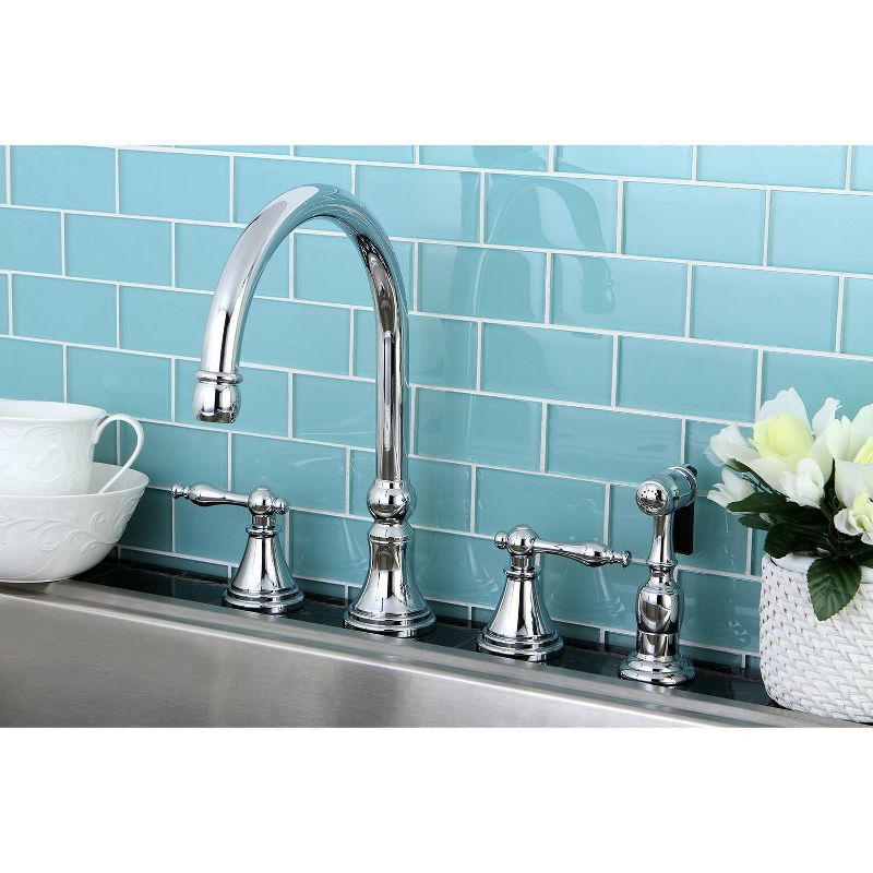 Chrome Widespead 4-Hole Solid Brass Kitchen Faucet - Kingston Brass