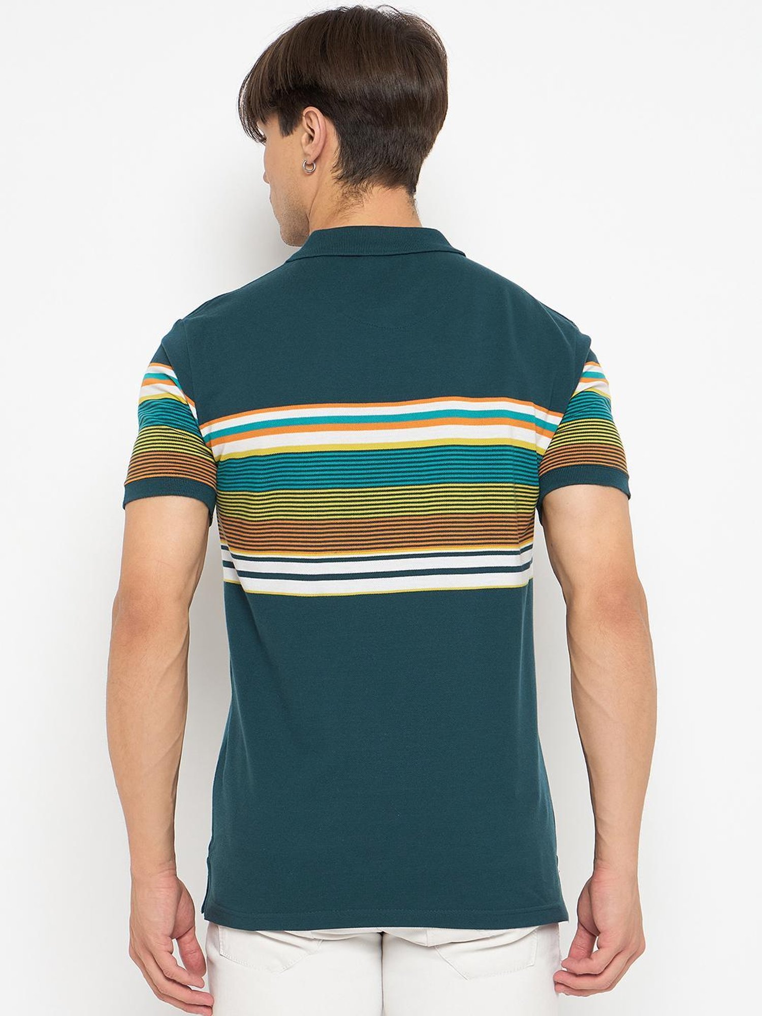 Duke Teal Slim Fit Striped Polo T-Shirt