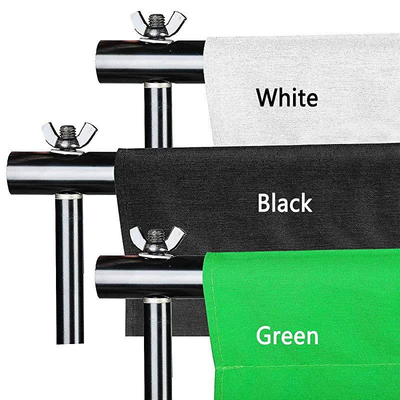 Photo Backdrop Stand,8 x 10ft Video Photography Backdrops Stand and 3 Colors (White Black Green) Photo Backdrop,Adjustable Photo Backdrop Stand Kit Support System with Carry Bag and 3 Clamps