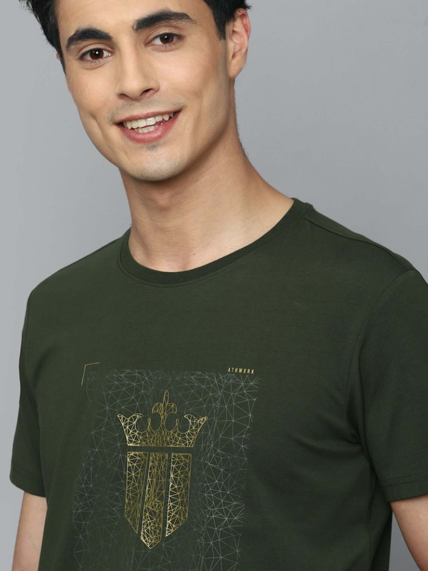 Louis Philippe Sport Green Cotton Slim Fit Printed T-Shirt