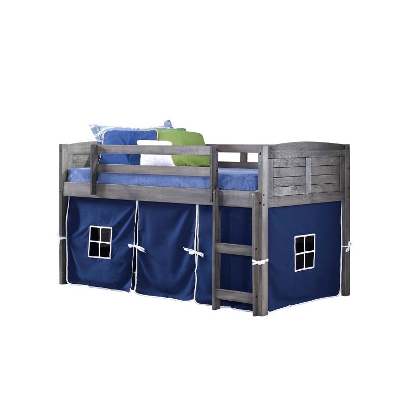 Louver Low Loft with Tent Kit Antique Gray/Blue - Donco Kids