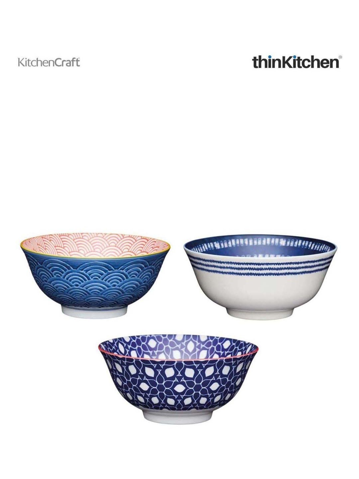 KitchenCraft 3-Piece Multicolor Medium Greek Style Ceramic Bowl Set