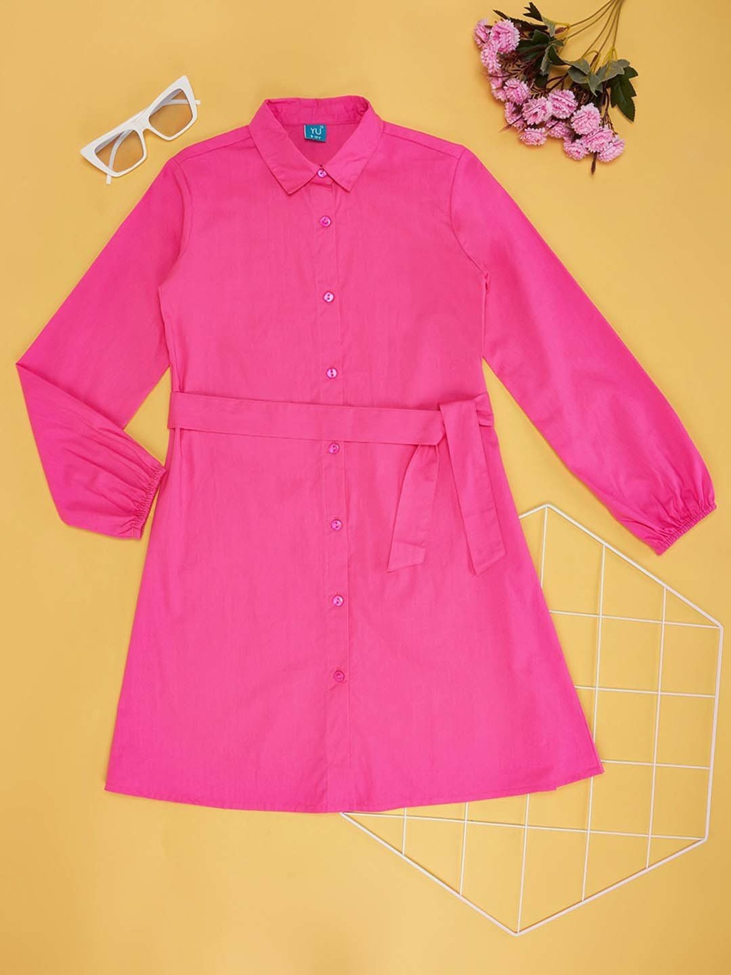 YU by Pantaloons Kids Pink Cotton Loose Fit Full Sleeves Dress