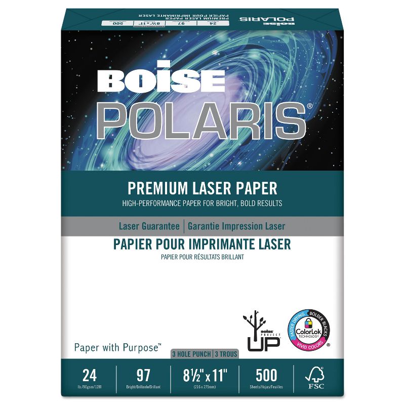 Boise POLARIS Premium Laser Paper 3-Hole 97 Bright 24lb 8 1/2 x 11 White BPL0111P