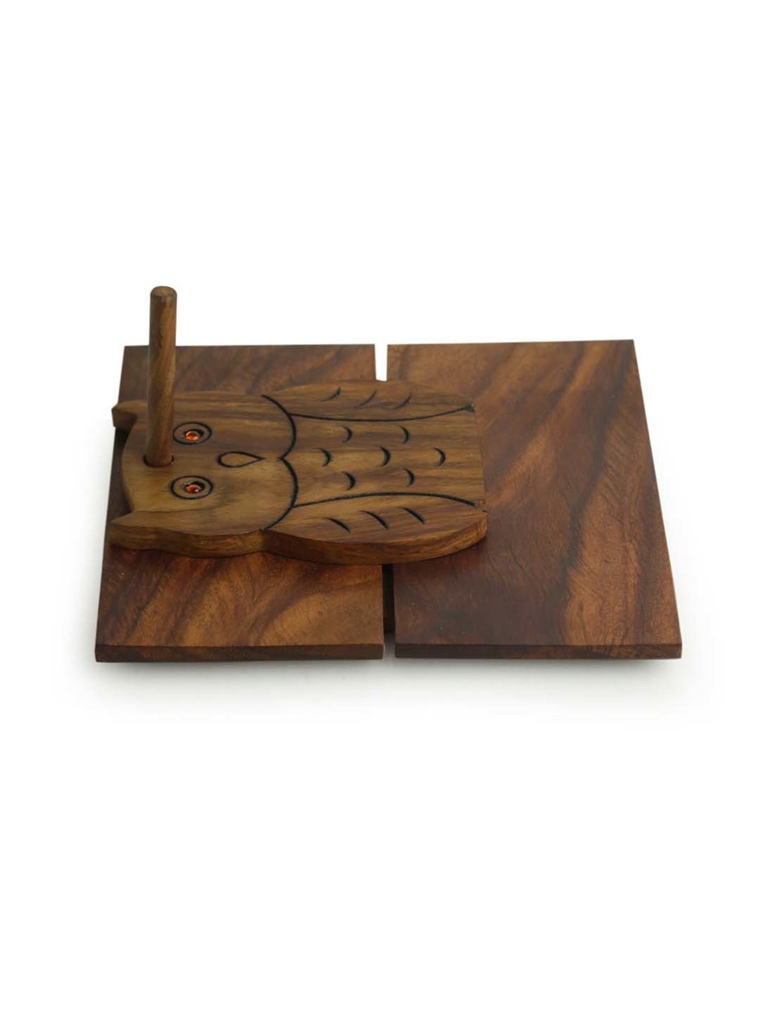 ExclusiveLane The Dancing Peacock Brown Sheesham Wood Napkin Holder - Set of 1