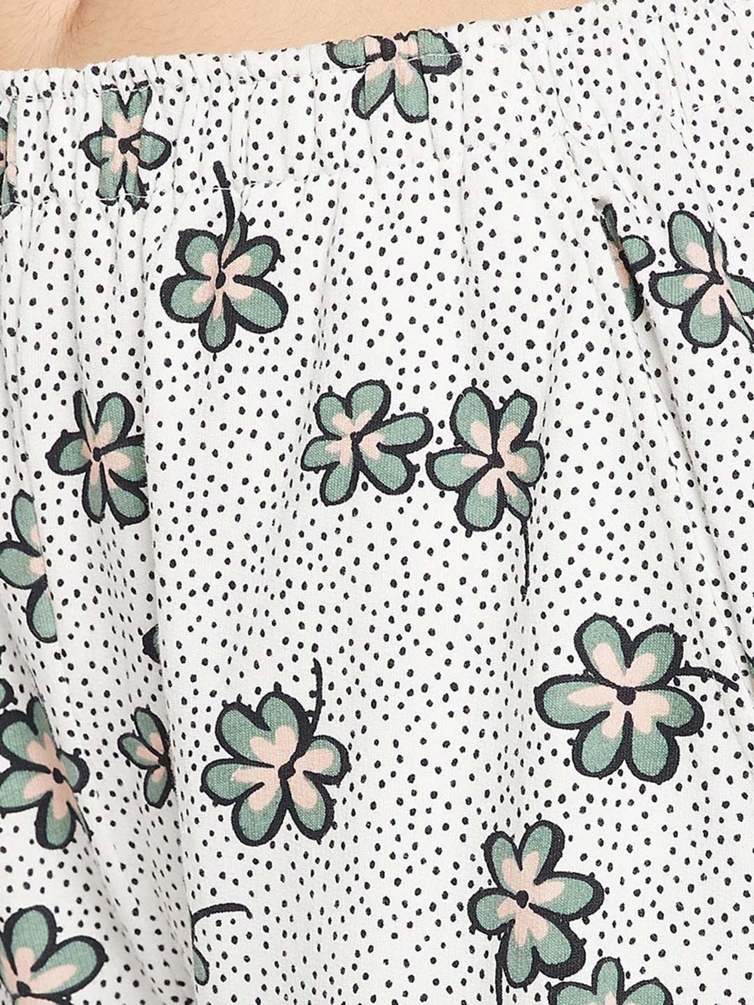 Clovia Green & White Printed Top With Pyjamas