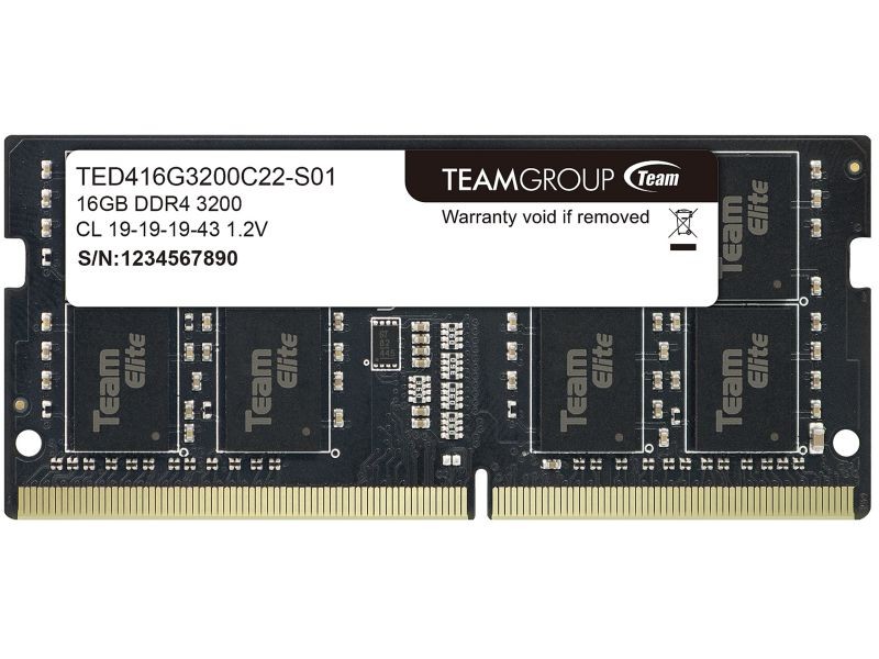 Team Elite 16GB (2 x 8GB) 260-Pin DDR4 SO-DIMM DDR4 3200 (PC4 25600) Laptop Memory Model TED416G3200C22DC-S01