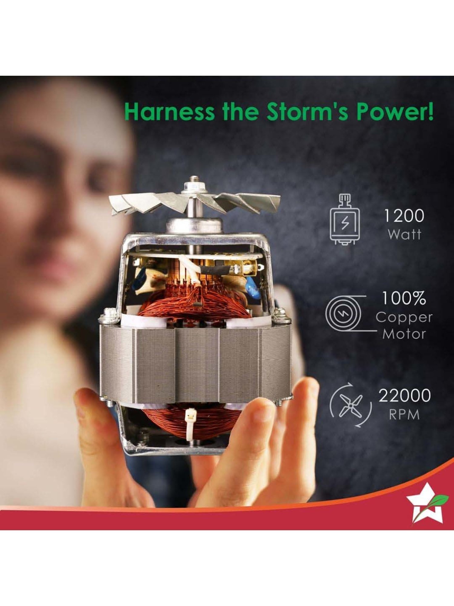 Wonderchef Nutri-Blend Storm 22000 RPM Mixer Grinder with Sipper Attachment & 2 Jars (1200W, Black)