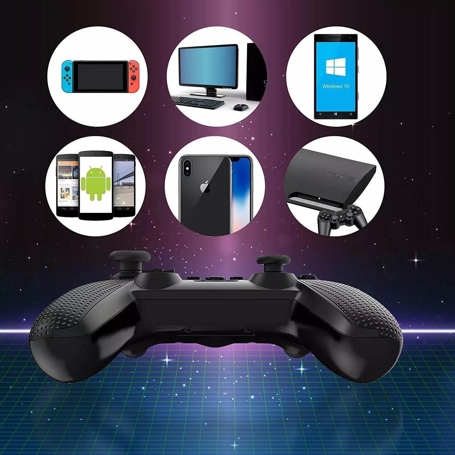 CHENGDAO Switch Controller Wireless Dual Shock Gamepad for Nintendo Playstation  with Charging Cord (black)