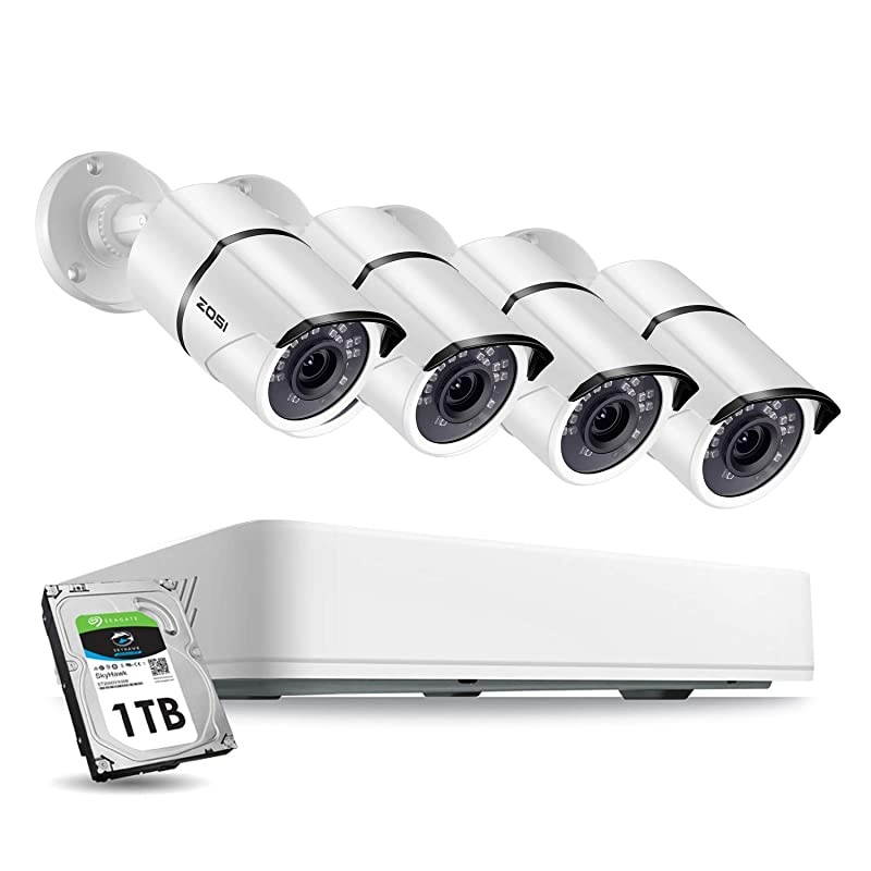8CH 5MP 2K+ HD Security Cameras System Outdoor with 1TB Hard Drive,H.265+ 8 Channel Full 5MP Surveillance DVR Recorder ,4x Wired 5MP Weatherproof CCTV Cameras,120ft Night Vision,Remote Access