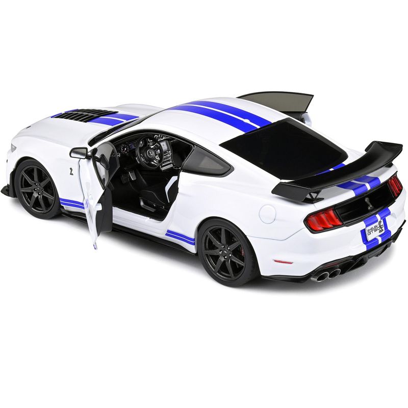 2020 Ford Mustang Shelby GT500 White with Blue Stripes 1/18 Diecast Model Car by Solido
