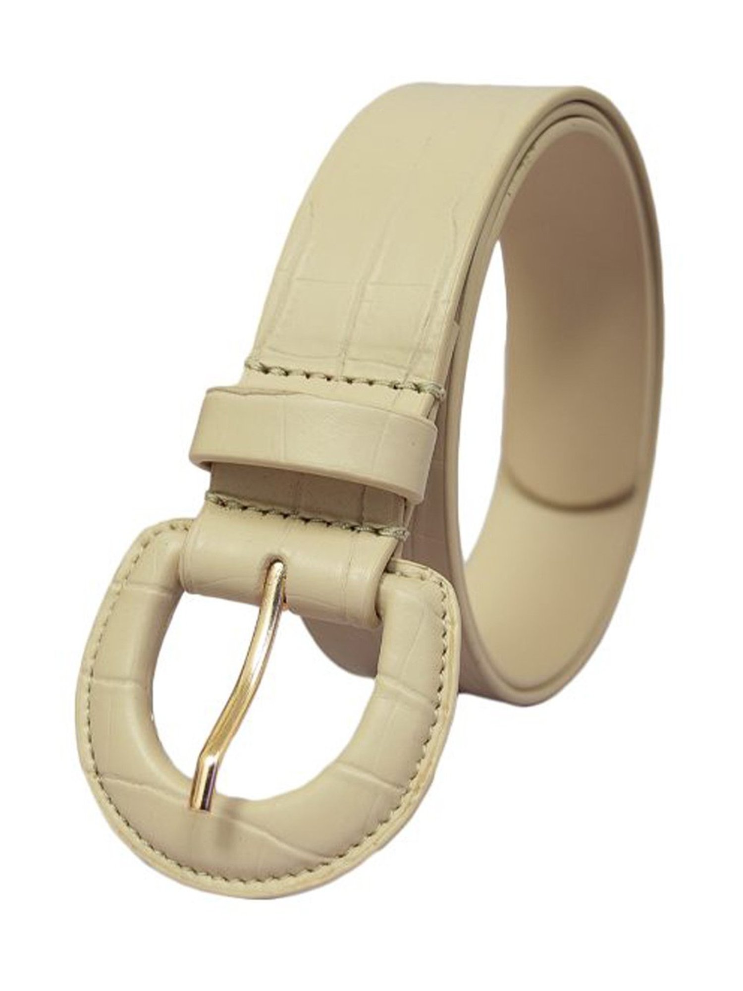 BELWABA Beige Textured Leather Casual Belt for Women