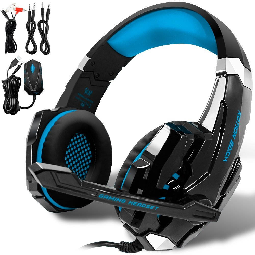 KOTION EACH GS900 XBOX 360 PS3 PS4 PC Gaming Headset AFUNTA Over Ear New Xbox One Headphone for Computer Laptop Laptop Smartphones With Mic-Black/Blue