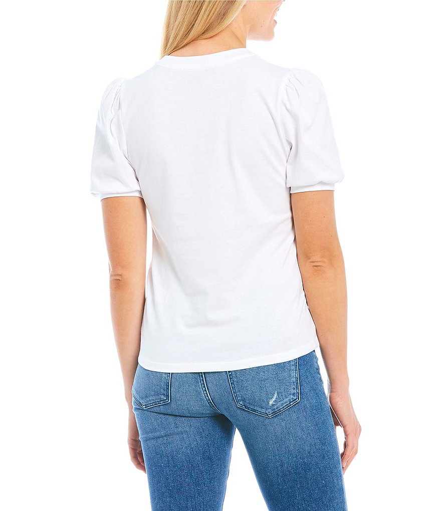 French Connection Crew Neck Puff Sleeve Knit Jersey Tee