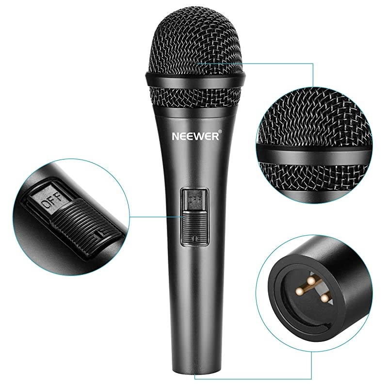 Cardioid Dynamic Microphone with XLR Male to XLR Female Cable Rigid Metal Construction for Professional Musical Instrument Pickup Vocals Broadcasting Speech Black NW040