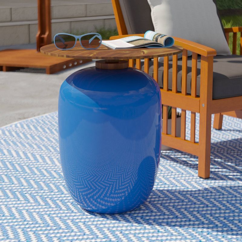 Newoulds Round Outdoor Accent Table - Blue - Aiden Lane
