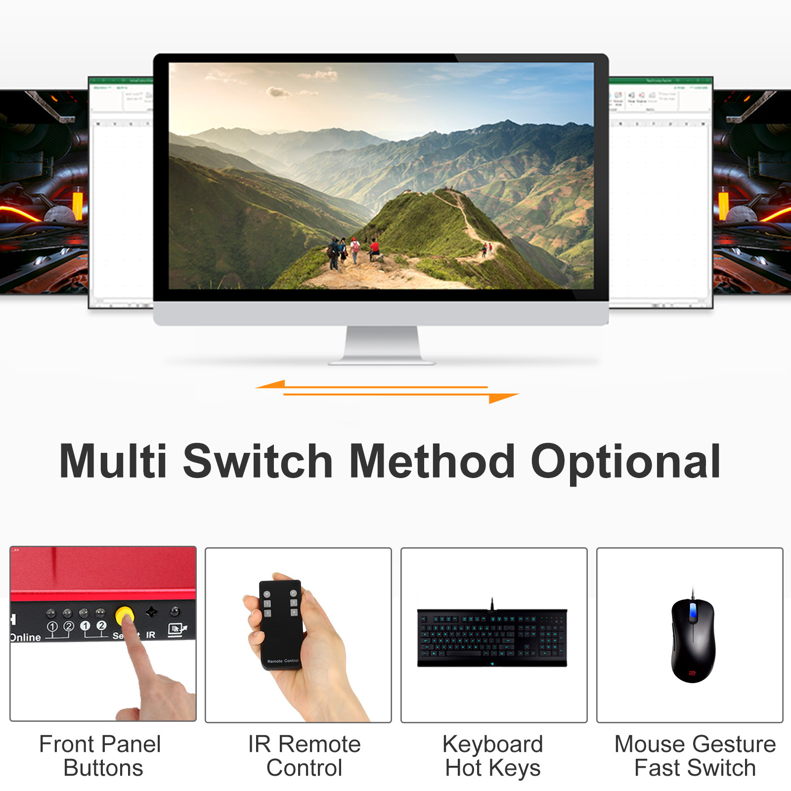 TESmart HDMI KVM Switch 4 ports 4 in 1 out  , support 4k 3840*2160@60Hz 4:4:4  Support HDR 10 and Dolby Vision ,Complaint with HDCP 2.2, With USB2.0 and audio output ports